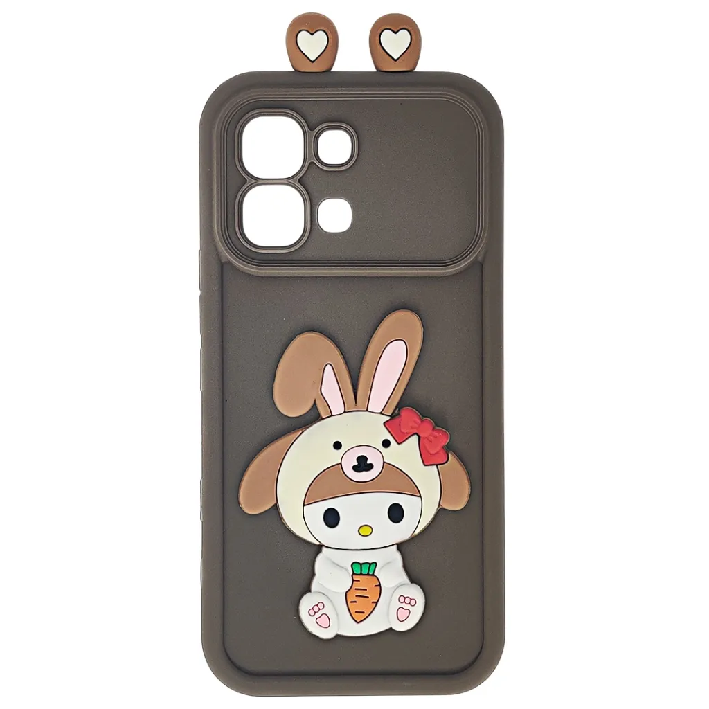 [PO51BINOT60EDG-25-34] Infinix Note 60 Edge 5G 3D Ladies Cute Features Cartoon Bear Character and Camera Protection the design include a small speech bubble text to the character Shockproof and Soft Silicone Back Case (Dark Brown)