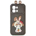 Infinix Note 60 Edge 5G 3D Ladies Cute Features Cartoon Bear Character and Camera Protection the design include a small speech bubble text to the character Shockproof and Soft Silicone Back Case (Dark Brown)