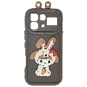 Infinix Note 60|Note 60 Pro 3D Ladies Cute Features Cartoon Bear Character and Camera Protection the design include a small speech bubble text to the character Shockproof and Soft Silicone Back Case (Dark Brown)