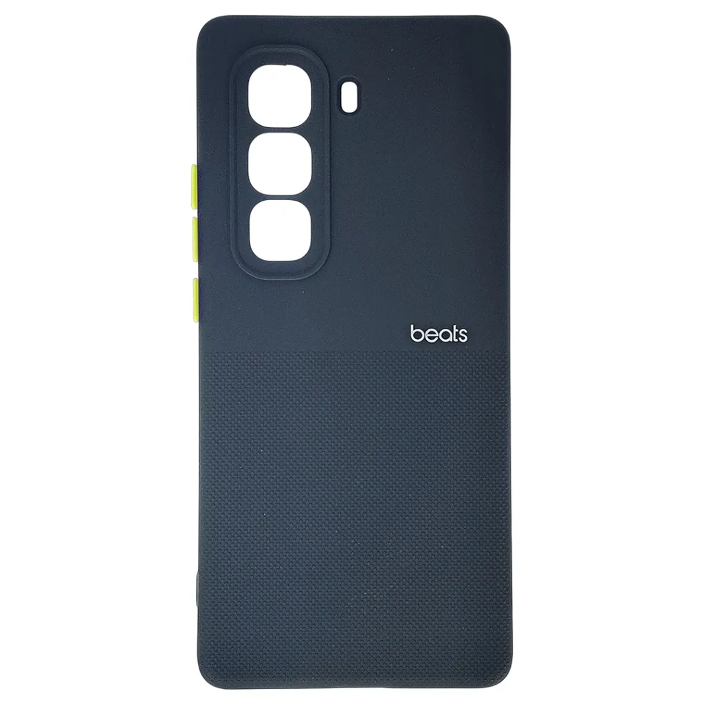 Infinix Hot 50 Pro Plus 4G Premium Colour Button Silicone Beats Logo Textured With Camera Protection & Inner Microfiber Back Case (Black)
