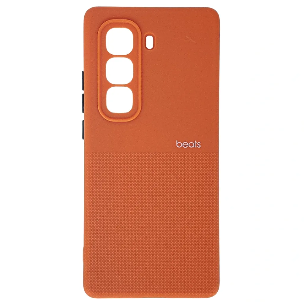 [PO14BIHOT50PRPL-87-8] Infinix Hot 50 Pro Plus 4G Premium Colour Button Silicone Beats Logo Textured With Camera Protection & Inner Microfiber Back Case (Orange)