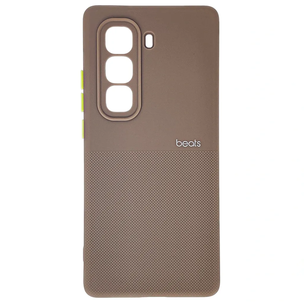 [PO14BIHOT50PRPL-87-13] Infinix Hot 50 Pro Plus 4G Premium Colour Button Silicone Beats Logo Textured With Camera Protection & Inner Microfiber Back Case (Brown)