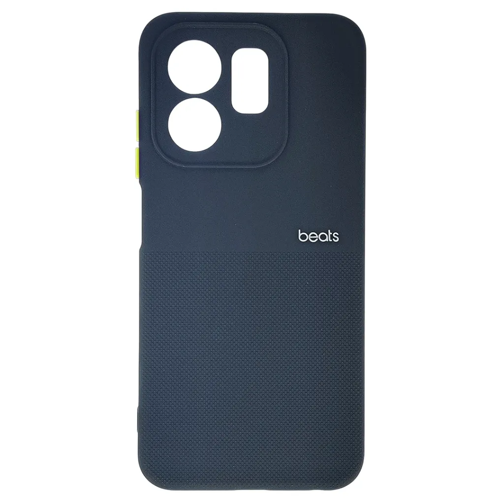 [PO14BIHOT50I-87-2] Infinix Hot 50i|Smart 9 HD|Smart 9 Premium Colour Button Silicone Beats Logo Textured With Camera Protection & Inner Microfiber Back Case (Black)