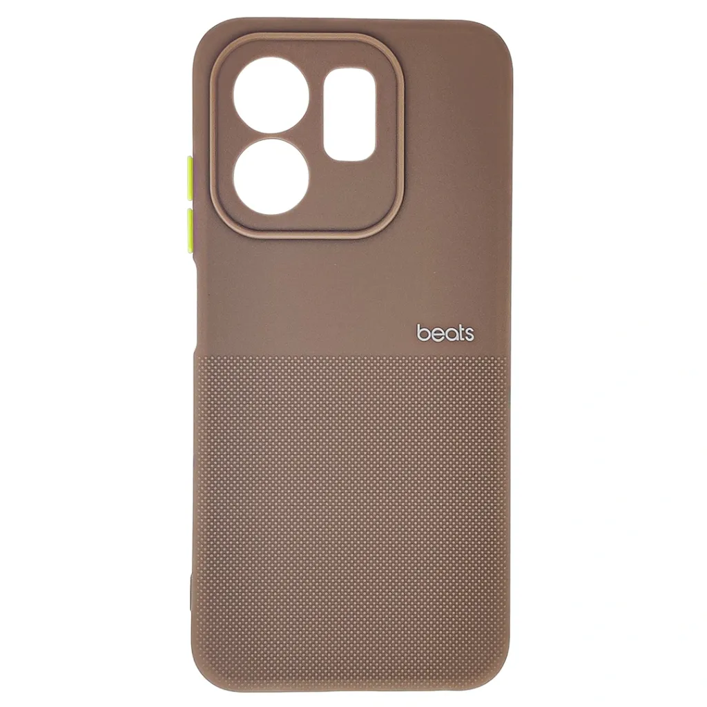 [PO14BIHOT50I-87-13] Infinix Hot 50i|Smart 9 HD|Smart 9 Premium Colour Button Silicone Beats Logo Textured With Camera Protection & Inner Microfiber Back Case (Brown)