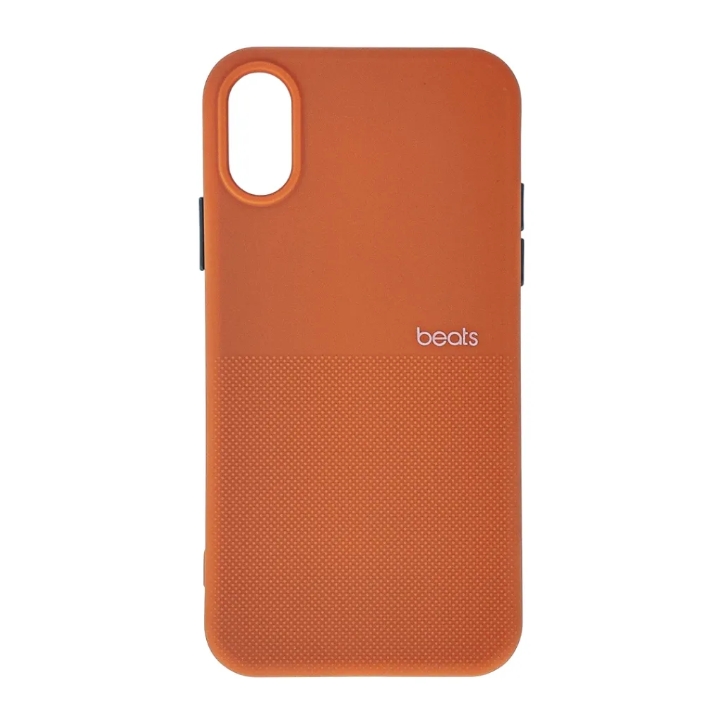 iPhone XS|iPhone X Premium Colour Button Silicone Beats Logo Textured With Camera Protection & Inner Microfiber Back Case (Orange)