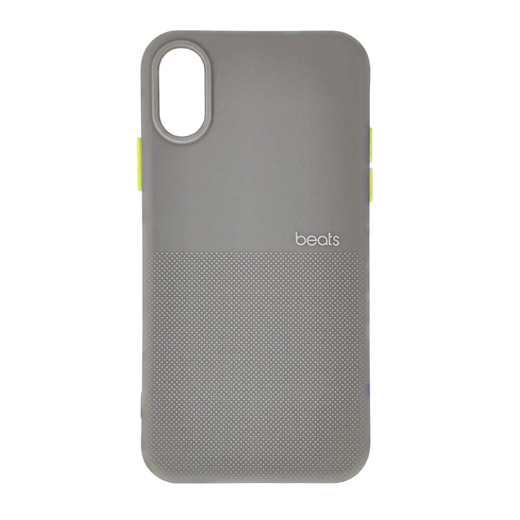 iPhone XS|iPhone X Premium Colour Button Silicone Beats Logo Textured With Camera Protection & Inner Microfiber Back Case (Titanium)