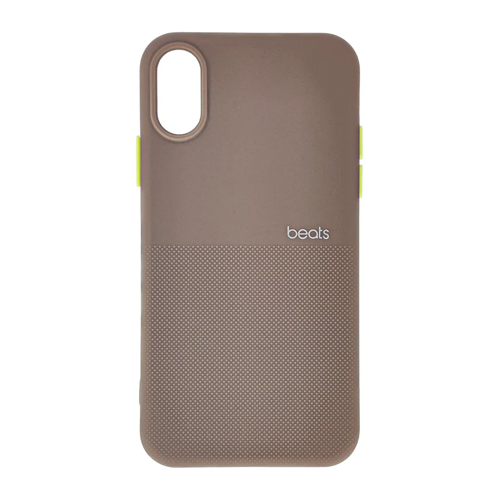 iPhone XS|iPhone X Premium Colour Button Silicone Beats Logo Textured With Camera Protection & Inner Microfiber Back Case (Brown)