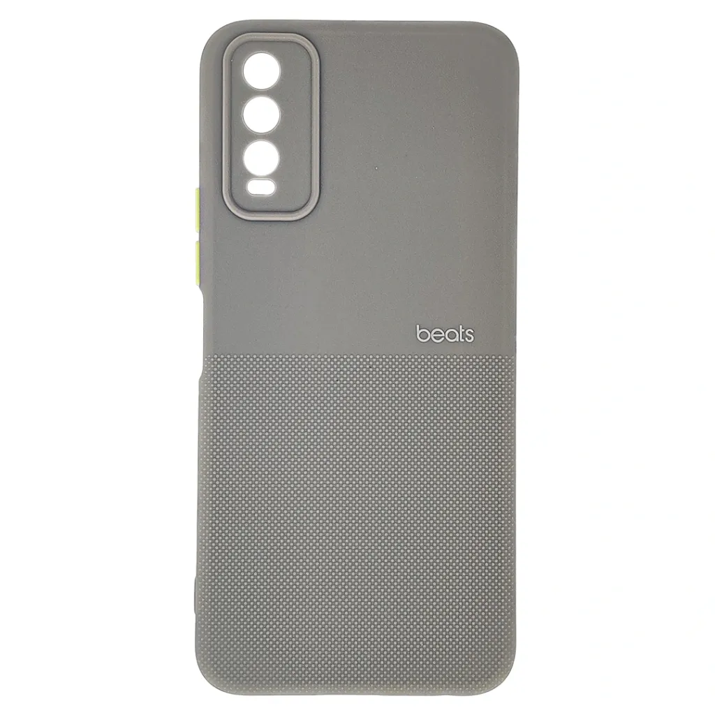 Vivo Y20|Y20i|Y20S|Y12S|Y12A Premium Colour Button Silicone Beats Logo Textured With Camera Protection & Inner Microfiber Back Case (Titanium)