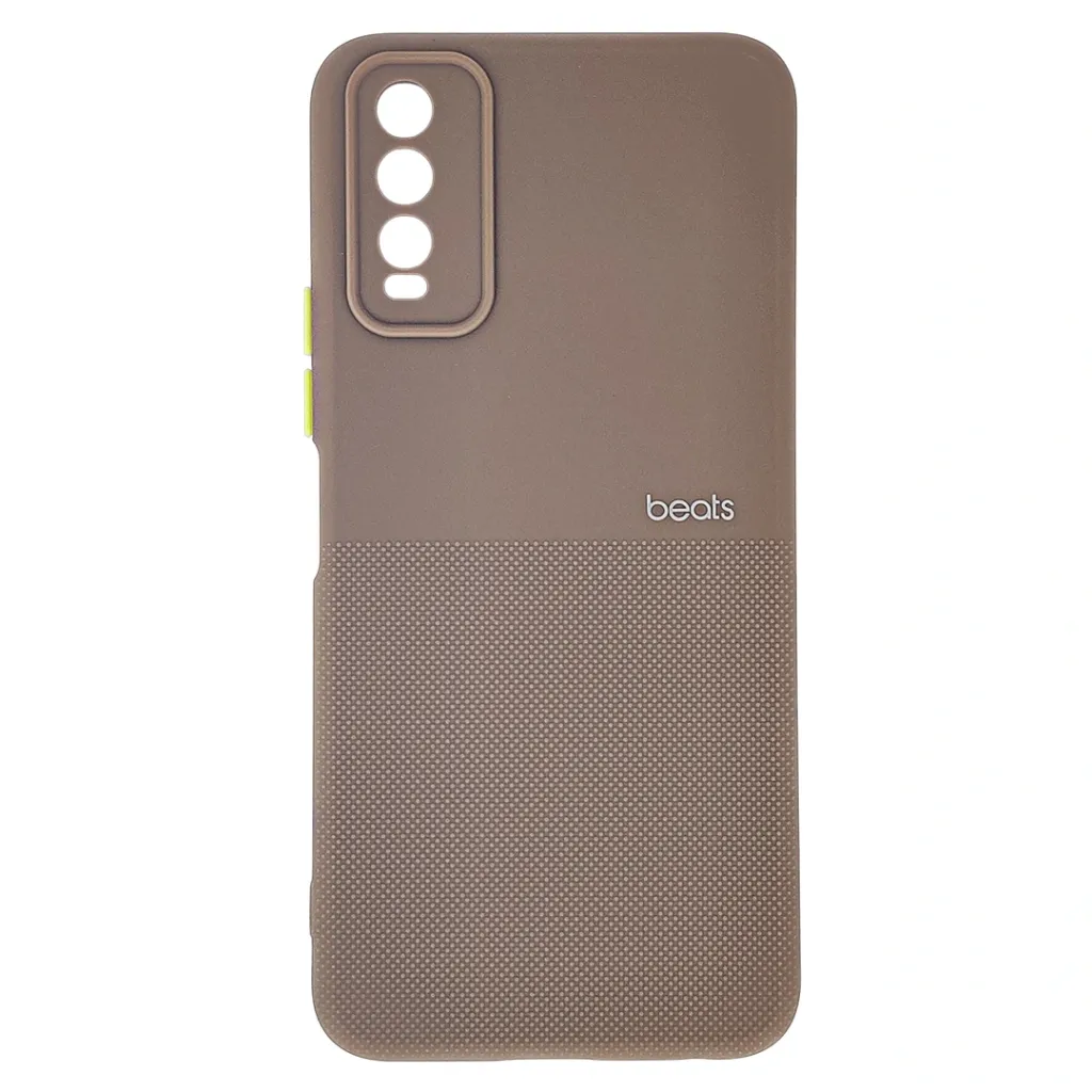 Vivo Y20|Y20i|Y20S|Y12S|Y12A Premium Colour Button Silicone Beats Logo Textured With Camera Protection & Inner Microfiber Back Case (Brown)