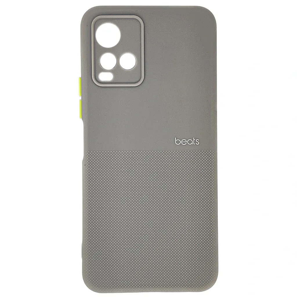 Vivo Y21s|Y21T|Y21|Y33s|Y33T Premium Colour Button Silicone Beats Logo Textured With Camera Protection & Inner Microfiber Back Case (Titanium)