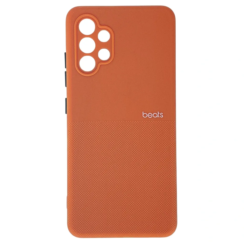 Samsung Galaxy A32 4G Premium Colour Button Silicone Beats Logo Textured With Camera Protection & Inner Microfiber Back Case (Orange)