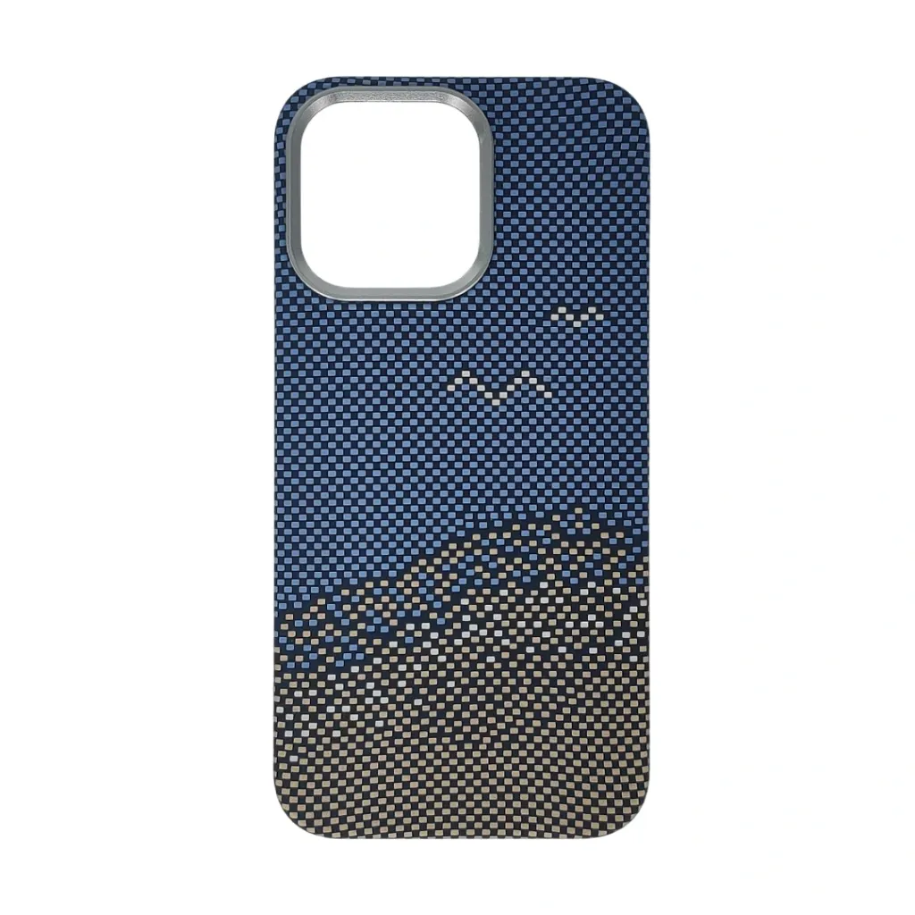 iPhone 13 Pro Carbon Fiber Tactile Woven Armid Fiber Pattern distinic geometric iC Magsafe Compatible and includes a built-in Camera bazel for lens Protection Back Case (Blue)