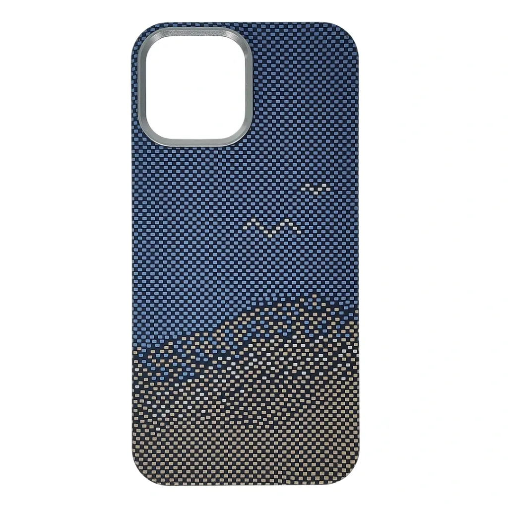 iPhone 13 Pro Max Carbon Fiber Tactile Woven Armid Fiber Pattern distinic geometric iC Magsafe Compatible and includes a built-in Camera bazel for lens Protection Back Case (Gray)