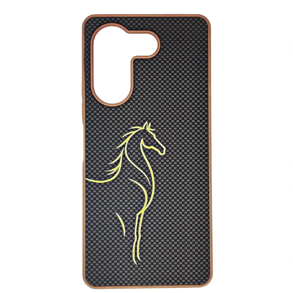 Tecno Camon 20 Pro|Camon 20 3D Carbon-Fiber Textured with a White liner Horse Logo design and a rectangular Camera cutout .Premium Luxuary Back Case (Brown)
