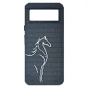 Google Pixel 8 5G 3D Carbon-Fiber Textured with a White liner Horse Logo design and a rectangular Camera cutout .Premium Luxuary Back Case (Black)