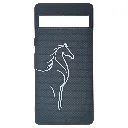 Google Pixel 7A 3D Carbon-Fiber Textured with a White liner Horse Logo design and a rectangular Camera cutout .Premium Luxuary Back Case (Black)