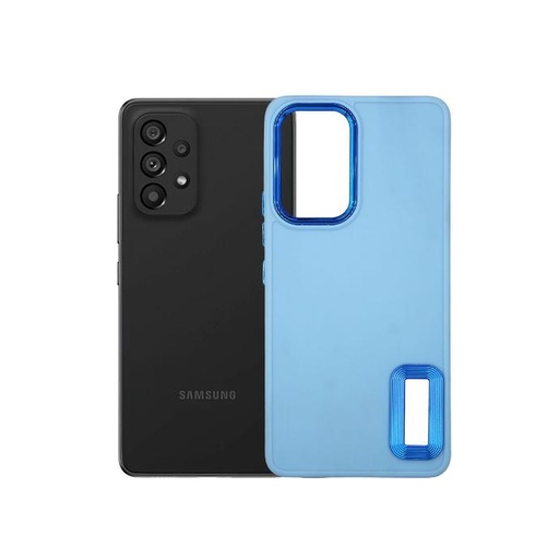 [PO14BSA523-12-16] Samsung A53 Sky Blue Soft Logo Chrome Case - Stylish Mobile Protection