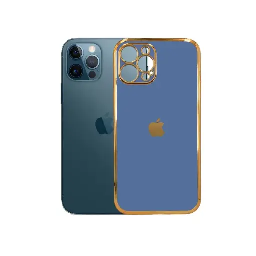 [PO29BIP12PMAX-1-16] Iphone 12 Pro Max Soft With Gold Apple Mobile Pouch (Sky Blue)