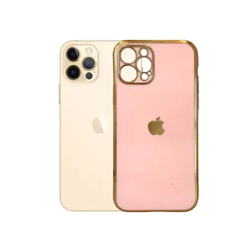 [PO29BIP12PR-1-10] Iphone 12 Pro Soft With Gold Apple Mobile Pouch (Pink)