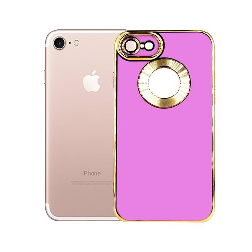 [PO29BIP7G-9-29] Iphone 7 Gold Chrome Logo Ring Case Mobile Pouch (Light Purple)