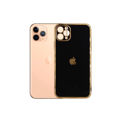 [PO29BIPXIMAX-1-2] Iphone 11 Pro Max Soft With Gold Apple Mobile Pouch (Black)