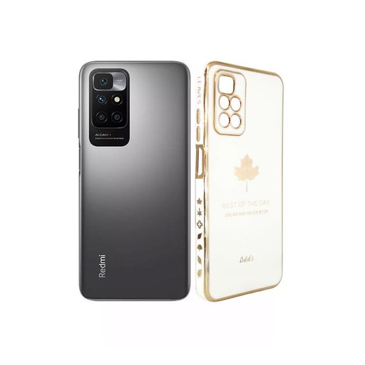 [PO29BMi10-6-1] Redmi 10 Leaf Gold Chrome Back Case (White)