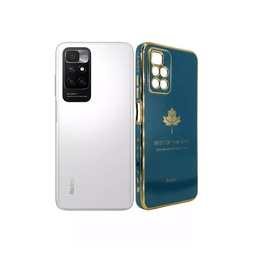 [PO29BMi10-6-16] Redmi 10 Leaf Gold Chrome Back Case (Sky Blue)