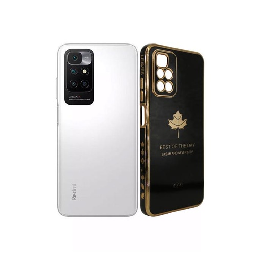 [PO29BMi10-6-2] Redmi 10 Leaf Gold Chrome Back Case (Black)