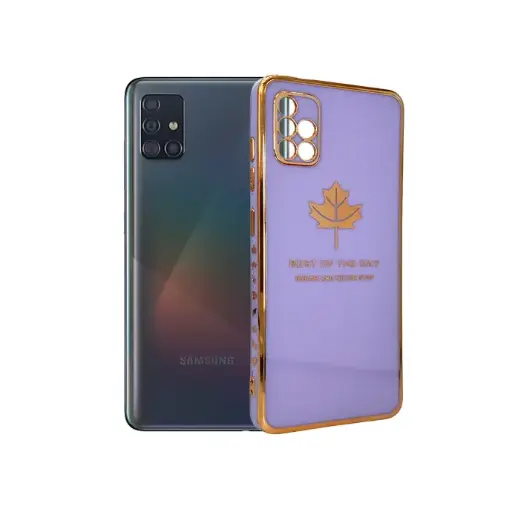 [PO29BSA51-6-29] Samsung A51 Leaf Gold Chrome Back Case (Light Purple)