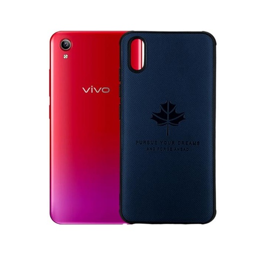 [PO18BVIY90-12-3] Vivo Y90/Y91C/Y91D Leaf Logo Print Leather Back Case (Blue)