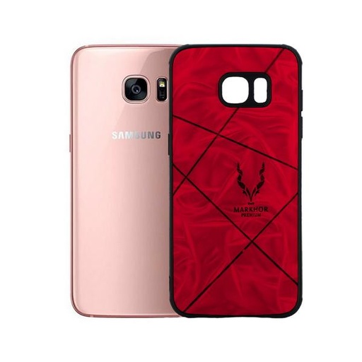 [PO18BSS7-1-4] Samsung S7 Markhor Logo Back Leather Case (Red)