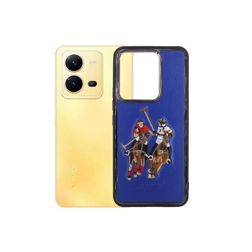 [PO43BVIV25E-3-3] Vivo V25/V25E Polo Brand Leather Side Metal Ring Back Case (Blue)