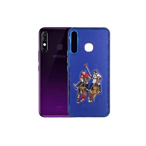 [PO43BIHOT8-3-3] Infinix Hot 8/Tecno Spark 4/Hot 8 Lite/KC 8 Polo Brand Leather Side Metal Ring Back Case (Blue)