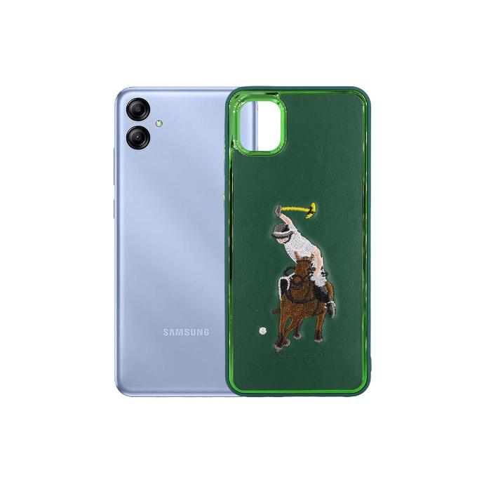 Samsung A04 Polo Brand Leather Side Metal Ring Back Case Green