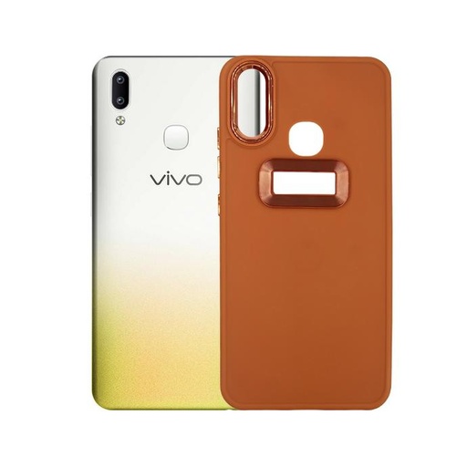[PO14BVIY95-13-13] Vivo Y95|Y93|Y91 Camera Metal Chrome Ring Case - Elegant Brown Design