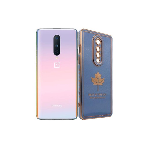 [PO29B1PL8-6-16] One Plus 8 Leaf Gold Chrome Back Case (Sky Blue)
