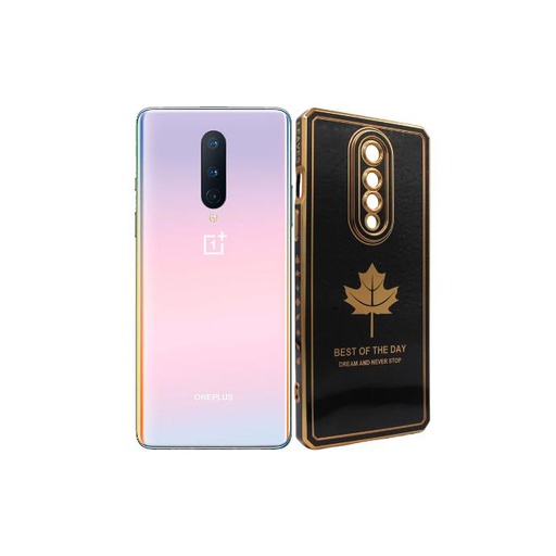 [PO29B1PL8-6-2] One Plus 8 Leaf Gold Chrome Back Case (Black)