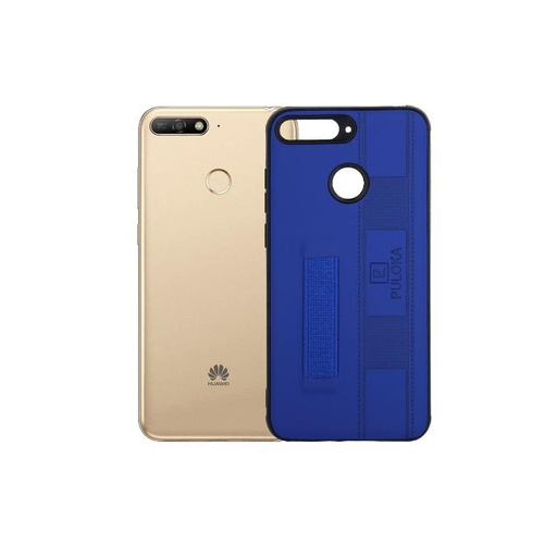 [PO18BHUY6P18-9-3] Huawei Y6 Prime 2018 Puloka Leather Strip Back Case (Blue)