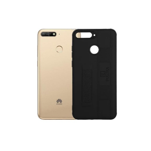 [PO18BHUY6P18-9-2] Huawei Y6 Prime 2018 Puloka Leather Strip Back Case (Black)