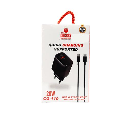 [C1A1T2CHRY-4] Cherry CG-110 20W Charger with iPhone & Type-C Cable - Fast Charging