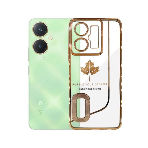 [PO29BVIY27-28-5] Vivo Y27 Leaf CD Chrome Back Case (Golden)