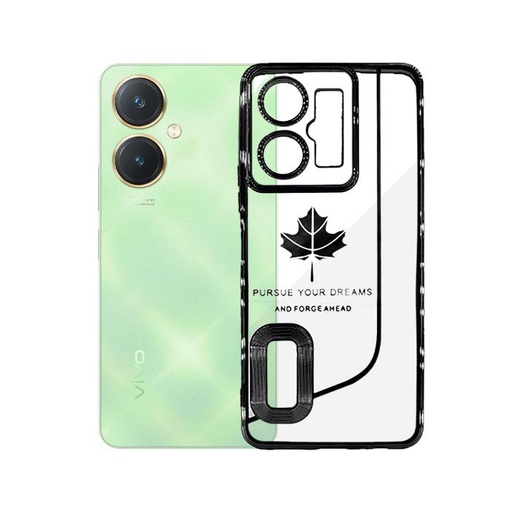 [PO29BVIY27-28-2] Vivo Y27 Leaf CD Chrome Back Case (Black)
