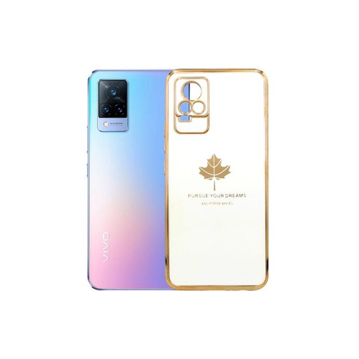 [PO29BVIV21E-6-1] Vivo V21E Leaf Gold Chrome Case White – Slim Elegant Silicone Cover