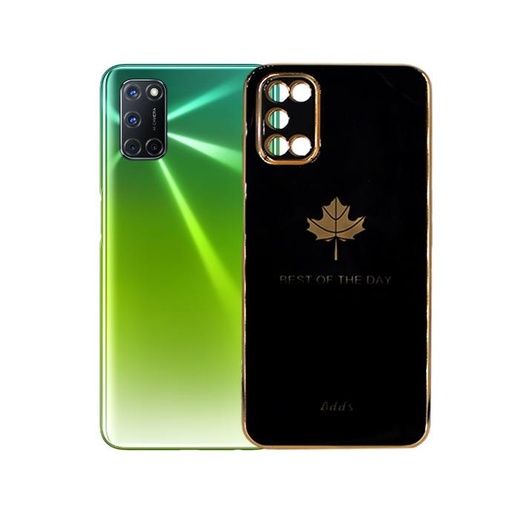 [PO29BOA52-6-2] Oppo A52 Leaf Gold Chrome Back Case (Black)