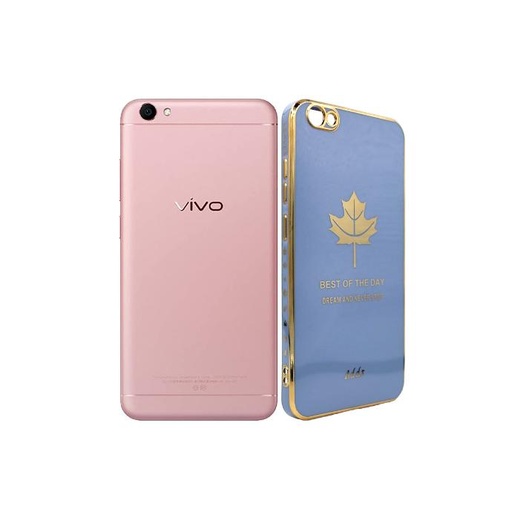 [PO29BVIY67-6-16] Vivo Y67 Leaf Gold Chrome Back Case (Sky Blue)