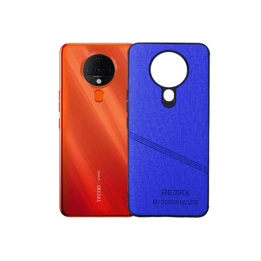 [PO18BTSPRK6-1-3] Tecno Spark 6 Markhor Logo Print Leather Back Case (Blue)