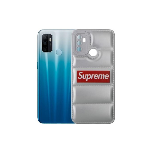 [PO14BOA53-18-7] Oppo A53 Puffer With Polish Back Print Soft Silicone Back Case (Silver)