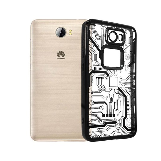 [PO29BHUY5ii-28-2] Huawei Y5ii Leaf CD-Chrome & Logo Back Case (Black)