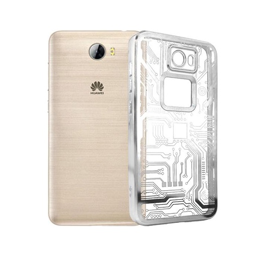 [PO29BHUY5ii-28-7] Huawei Y5ii Leaf CD-Chrome & Logo Back Case (Silver)