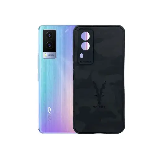 [PO18BVIV21E 5G-3-2] Vivo V21E 5G Markhor Logo Leather Back Case (Black)
